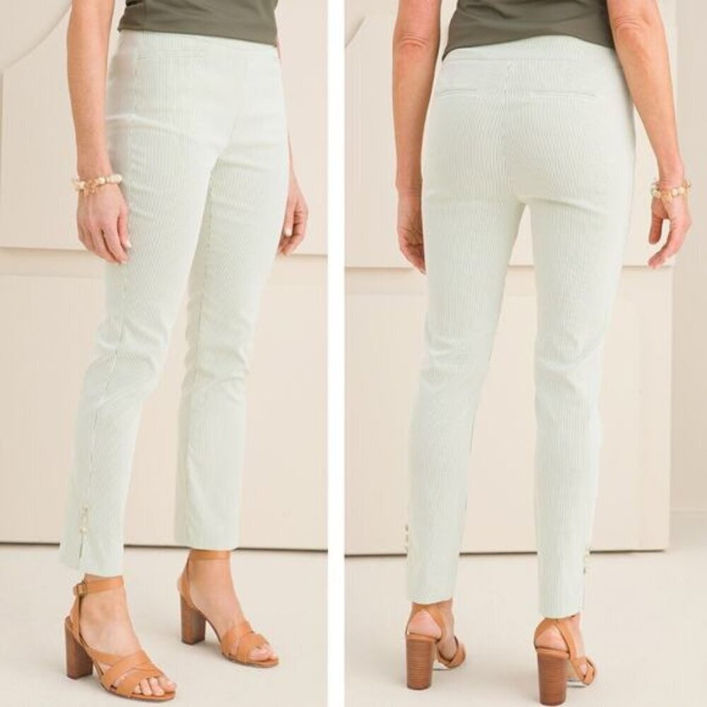 CHICO'S Brigitte Slim Ankle Pants Sz 12 Green Striped